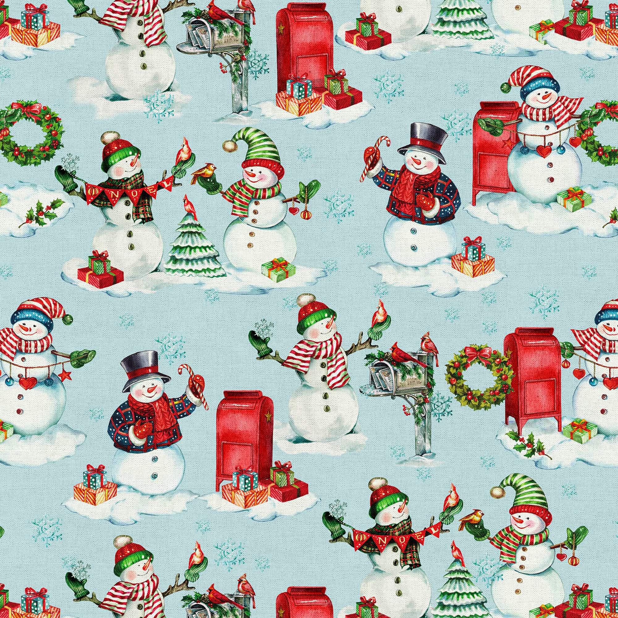Fabric Editions Blue Snowmen Cotton Fabric